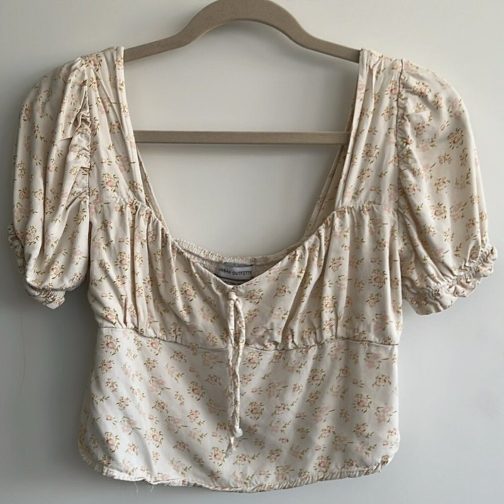 Urban Outfitters Cassia Puff Sleeve Blouse Cream, Size L